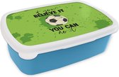 Broodtrommel Blauw - Lunchbox - Brooddoos - Quotes - Spreuken - If you believe it, you can do it - Voetbal - 18x12x6 cm - Kinderen - Jongen