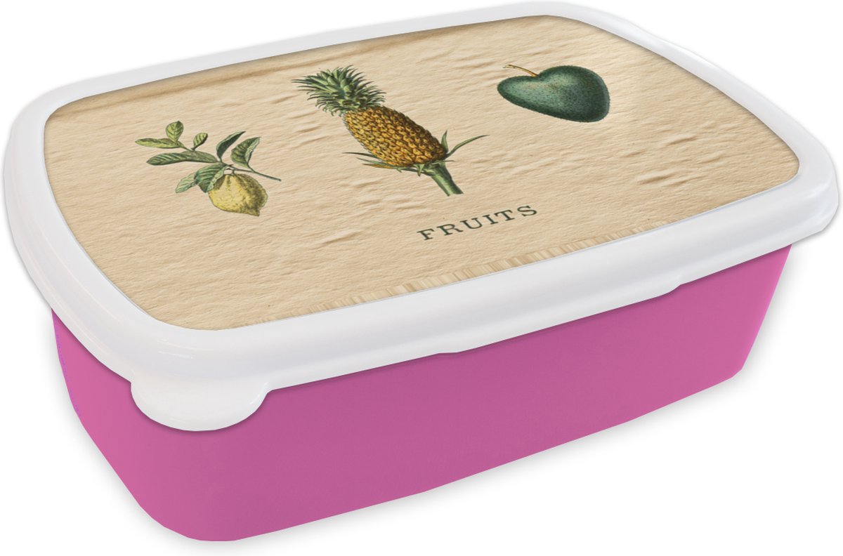Broodtrommel Roze - Lunchbox - Brooddoos - Fruit - Eten - Ananas - 18x12x6 cm - Kinderen - Meisje