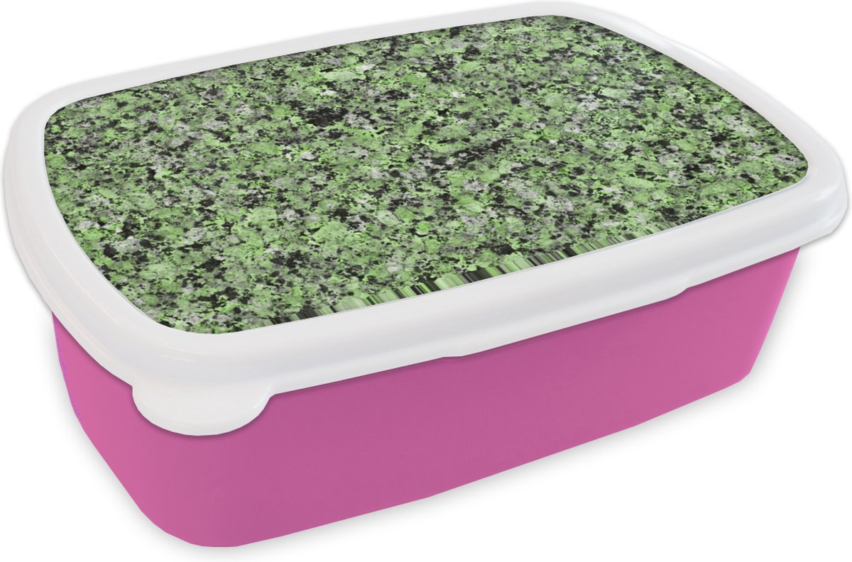 Broodtrommel Roze - Lunchbox - Brooddoos - Keien - Groen - Graniet - 18x12x6 cm - Kinderen - Meisje