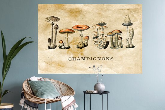 Stickers muraux - Champignon - Automne - Vintage - 120x80 cm - Feuille adhésive