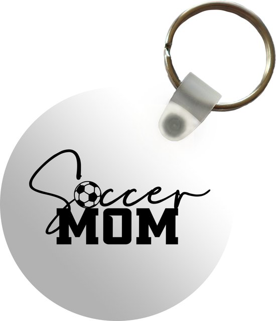 Sleutelhanger rond - Soccer mom - Plastic sleutelhangers voor auto-, huis- en fietssleutel - Uitdeelcadeautjes - Cadeautje mama - Kerstcadeau voor moeders