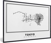 Fotolijst incl. Poster Zwart Wit- Tokyo - Stadskaart - Zwart Wit - 120x80 cm - Posterlijst - Plattegrond