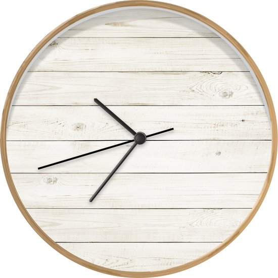 Klok - Ø 30 cm - Etagère - Wit - Bois - Design - Couleur bois - Horloge  murale | bol