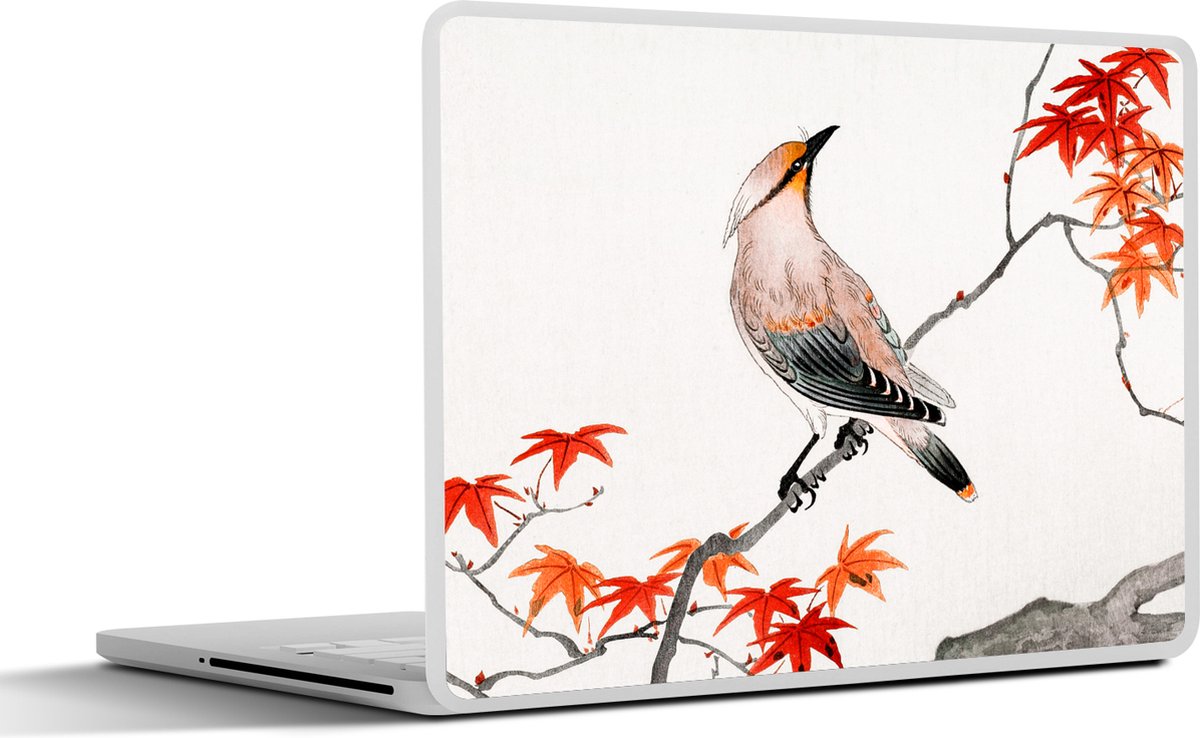 Laptop sticker - 15.6 inch - Vogel - Boom - Japanse esdoorn - Vintage - Scandinavisch - 36x27,5cm - Laptopstickers - Laptop skin - Cover