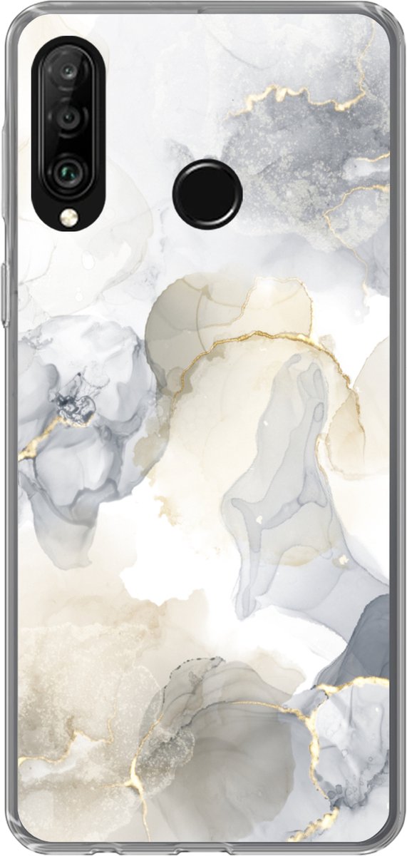 Telefoonhoesje Geschikt voor Huawei P30 Lite hoesje - Marmer print - Gouden - Zwart - Siliconen Telefoonhoesje Telefoonhoesje