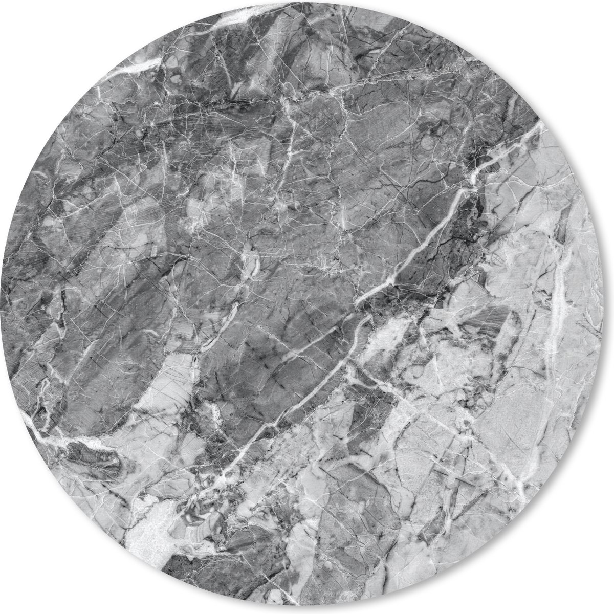 Muismat rond 50x50 cm - Mousepad Kristallen - Grijs - Zwart - Graniet print - Ronde muismatten