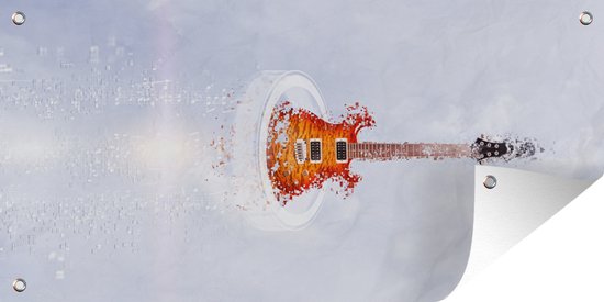 Tuinposter Een gitaar vliegt door de lucht - 80x40 cm - Wanddecoratie Buiten - Tuinposter - Tuindoek - Schuttingposter - Tuinschilderij