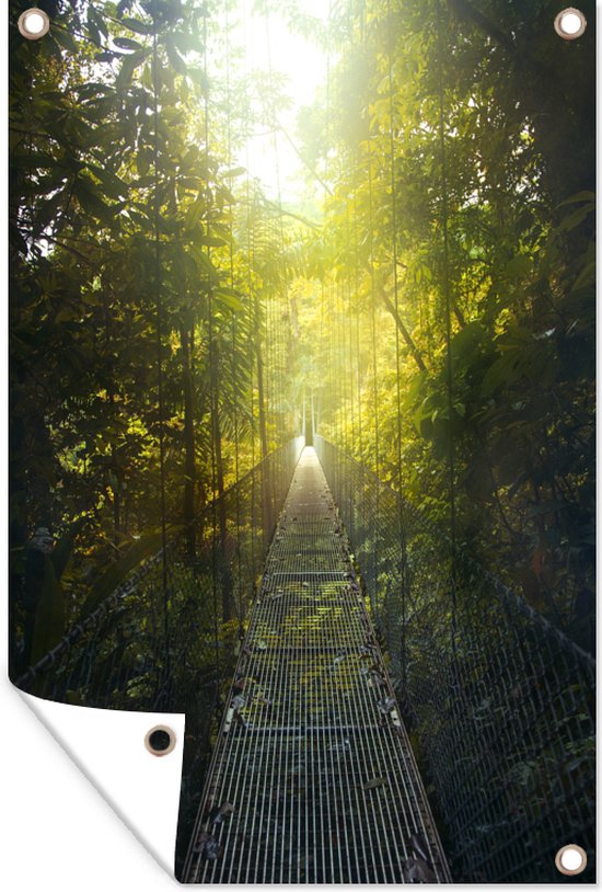 Muurdecoratie Touwbrug door het tropisch regenwoud - 120x180 cm - Tuinposter - Tuindoek - Buitenposter
