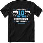 10 Jaar Legend - Feest kado T-Shirt Heren / Dames - Wit / Blauw - Perfect Verjaardag Cadeau Shirt - grappige Spreuken, Zinnen en Teksten. Maat L