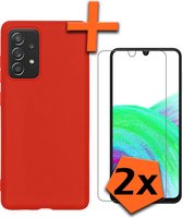 Hoesje Geschikt voor Samsung A33 Hoesje Siliconen Cover Case Met 2x Screenprotector - Hoes Geschikt voor Samsung Galaxy A33 Hoes Back Case - Rood