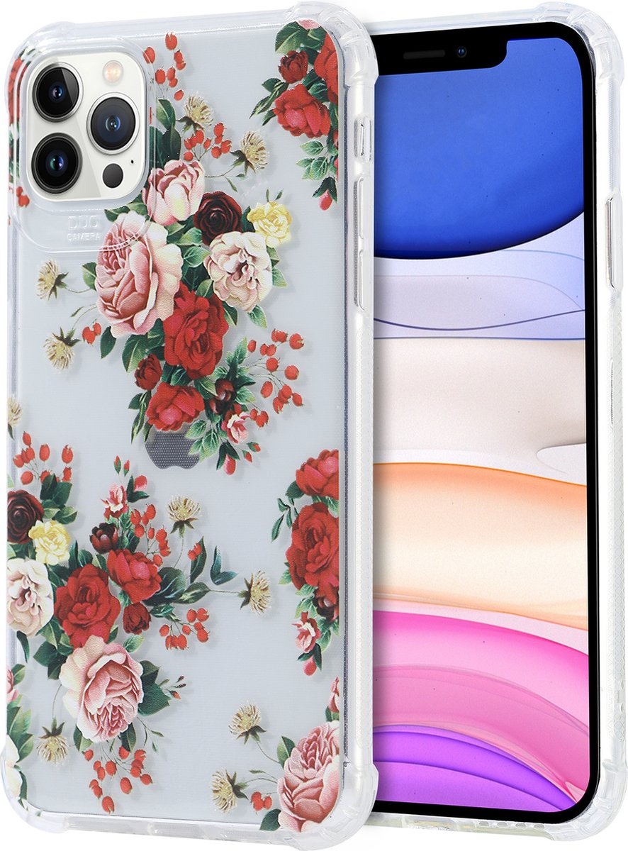 Siliconen Hoesje met bloemenprint Geschikt voor iPhone 11 Boeket en Rozen – Transparant