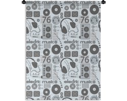 Wandkleed – Wanddoek – DJ – Koptelefoon – Vintage – Tekening – Design – 150×200 cm – Wandtapijt