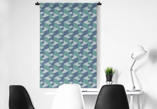 Wandkleed - Wanddoek - Patronen - Kubus - 3D - 90x135 cm - Wandtapijt