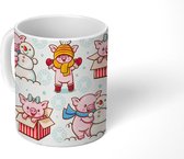 Mok - Koffiemok - Varken - Kerstcadeau - Sneeuwpop - Kind - Patronen - Mokken - 350 ML - Beker - Koffiemokken - Theemok