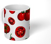 Mok - Koffiemok - Rood - Patronen - Tomaten - Mokken - 350 ML - Beker - Koffiemokken - Theemok