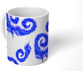 Mok - Koffiemok - Veer - Blauw - Patroon - Mokken - 350 ML - Beker - Koffiemokken - Theemok