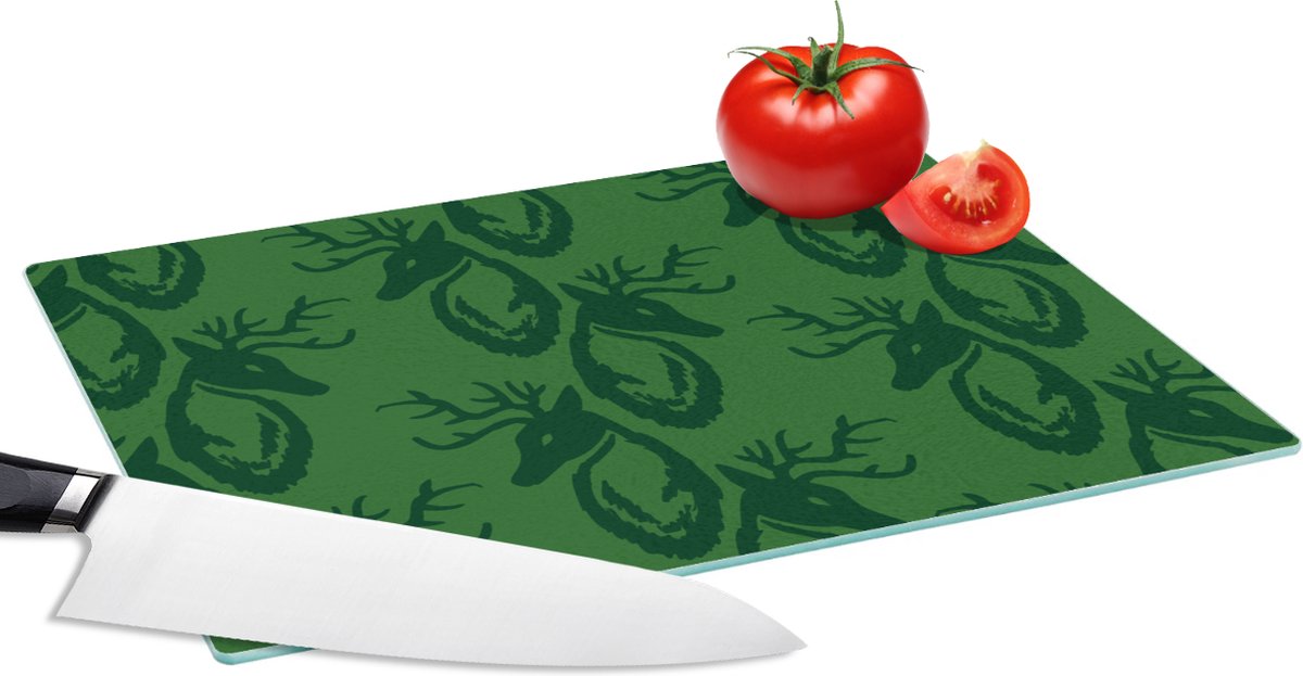 Glazen Snijplank - 28x20 - Patronen - Groen - Hert - Snijplanken Glas