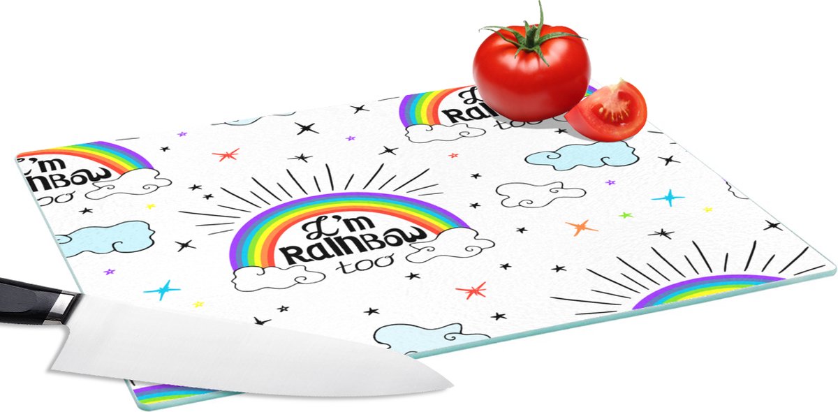 Glazen Snijplank - 39x28 - Regenboog - Wolken - Patroon - Snijplanken Glas