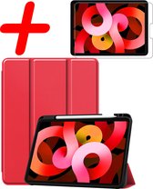 iPad Air 5 2022 Hoes Met Screenprotector Rood - iPad Air 5 2022 Hoesje Uitsparing Apple Pencil Hard Cover Rood - iPad Air 5 2022 Bookcase Hoes Rood