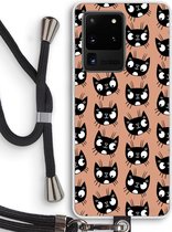 Case Company® - Samsung Galaxy S20 Ultra hoesje met Koord - Kat - Telefoonhoesje met Zwart Koord - Bescherming aan alle Kanten en Over de Schermrand