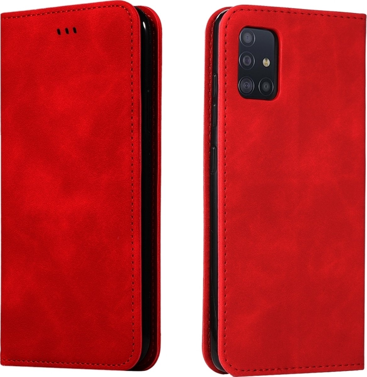Mobigear Telefoonhoesje geschikt voor Samsung Galaxy A51 Hoesje | Mobigear Retro Slim Bookcase | Pasjeshouder voor 2 Pasjes | Telefoonhoesje voor Pinpas / OV Kaart / Rijbewijs - Rood