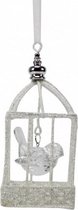 hangfiguur vogelkooi 16 cm wit/zilver