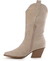 SmileFavorites® Dames Cowboylaarzen met Hak - Suedine - Beige - Maat 39