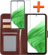 Hoesje Geschikt voor Samsung A53 Hoes Bookcase Flipcase Book Cover Met Screenprotector - Hoes Geschikt voor Samsung Galaxy A53 Hoesje Book Case - Bruin.