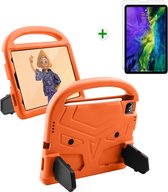 Case2go - Tablet Hoes & Screenprotector geschikt voor Apple iPad Air 11 (2024) / Apple iPad Air 10.9 (2022) - Schokbestendige case met handvat - iPad hoes Kinderen - Oranje