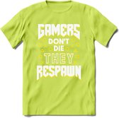 Gamers don't die T-shirt | Geel | Gaming kleding | Grappig game verjaardag cadeau shirt Heren – Dames – Unisex | - Groen - XXL
