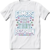 Gamers don't die T-shirt | Neon | Gaming kleding | Grappig game verjaardag cadeau shirt Heren – Dames – Unisex | - Wit - M