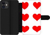 Bookcase Geschikt voor iPhone 12 Pro telefoonhoesje - Een illustratie met negen rode hartjes - Met vakjes - Wallet case met magneetsluiting