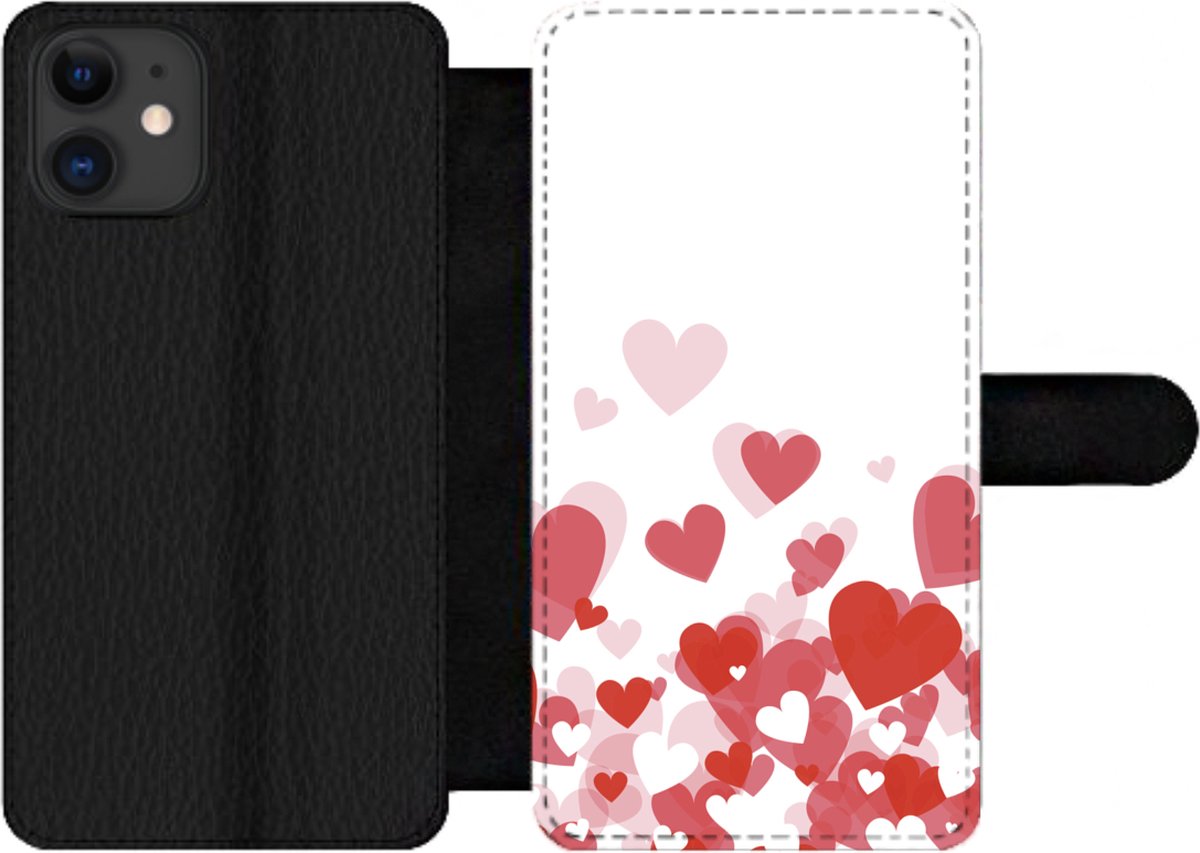 Telefoonhoesje Geschikt voor iPhone 12 Pro Max telefoonhoesje - Een illustratie van een regen van hartjes - Met vakjes - Wallet case met magneetsluiting