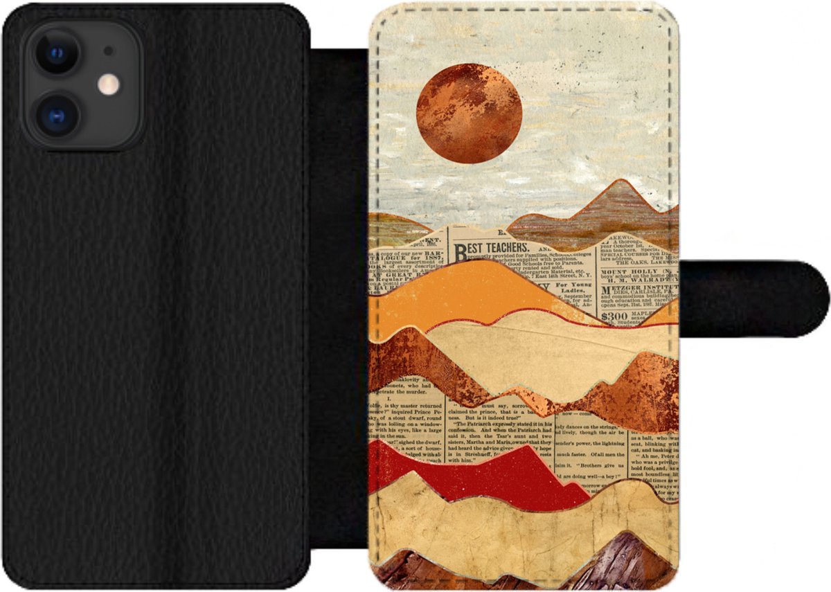 Telefoonhoesje Geschikt voor iPhone 12 Pro telefoonhoesje - Vintage - Krant - Marmer print - Met vakjes - Wallet case met magneetsluiting
