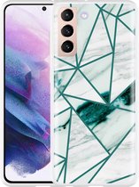 Hoesje Geschikt voor Samsung Galaxy S21 Polygon Marmer Groen