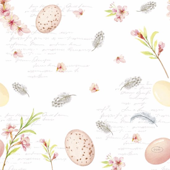 20x Pasen thema tafel servetten paaseieren wit/roze 33 x 33 cm - Van papier