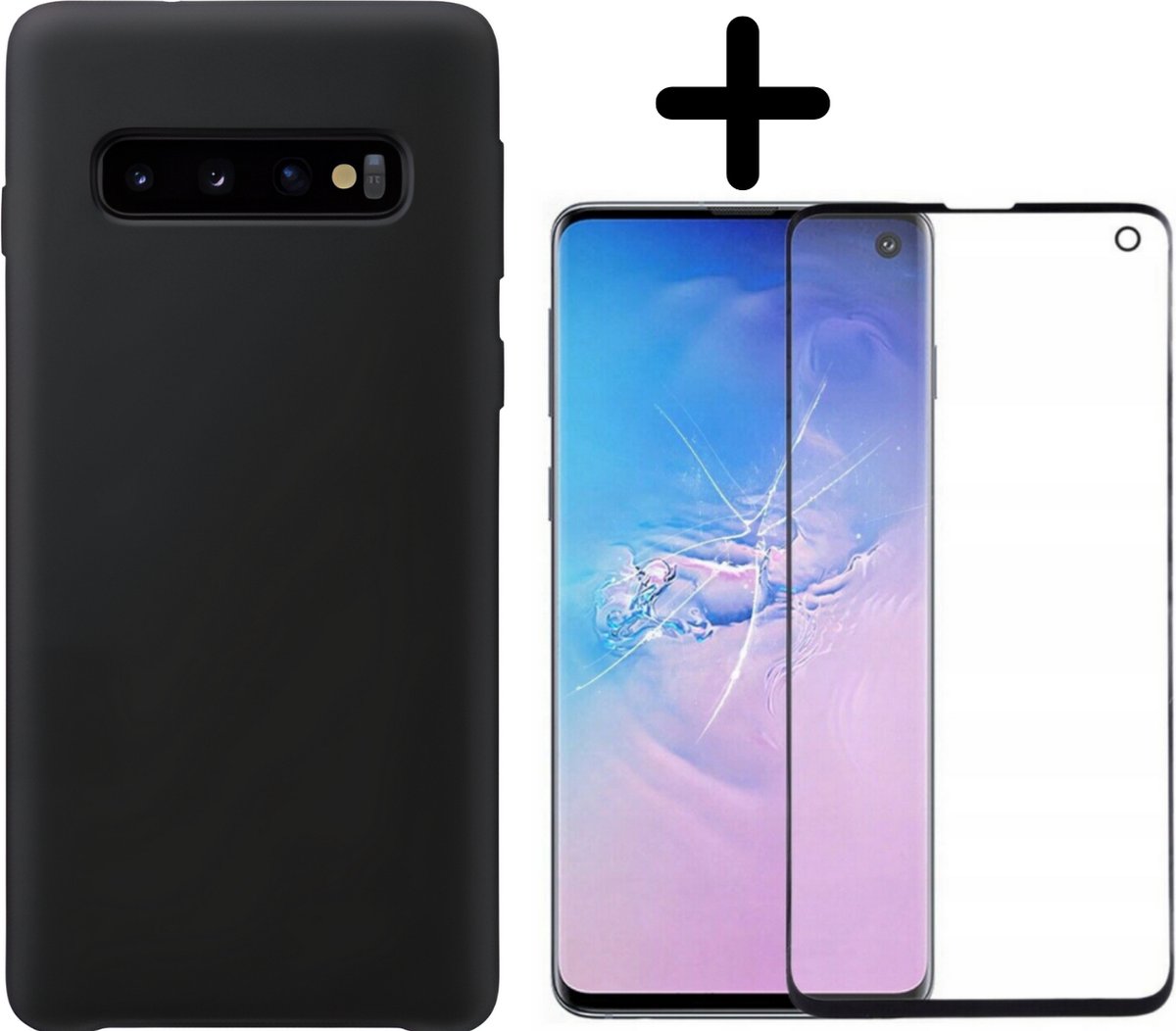 Fooniq Silicone Hoesje Zwart + Screenprotector - Geschikt Voor Samsung Galaxy S10