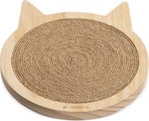Navaris houten krabplank voor katten - Krabmat van hout en sisal voor aan de muur - In de vorm van een kattenkop - Te bevestigen met zuignappen
