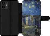 Bookcase Geschikt voor iPhone 12 Mini telefoonhoesje - Sterrennacht boven de Orsay Parijs - Vincent Van Gogh - Met vakjes - Wallet case met magneetsluiting