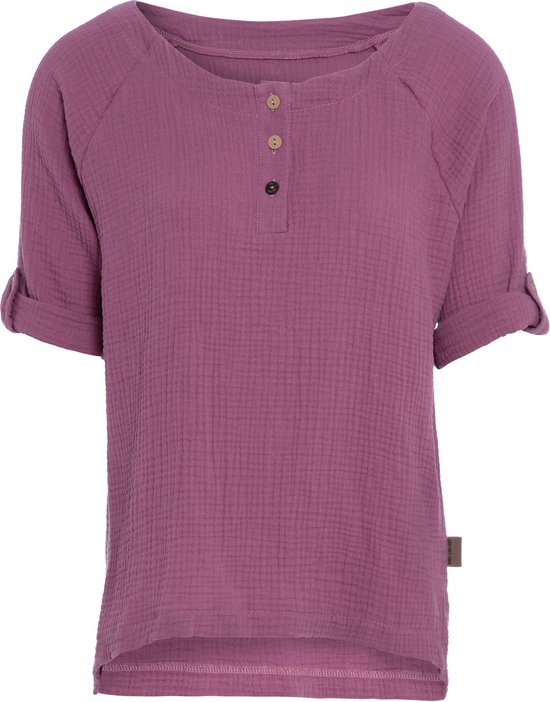 Knit Factory Nena Top - Shirt voor het voorjaar en de zomer - Dames Top - Dames shirt - Zomertop - Zomershirt - Ruime pasvorm - Duurzaam & milieuvriendelijk - Opgerolde mouw - Violet - Paars - S - 100% Biologisch katoen