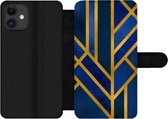 Bookcase Geschikt voor iPhone 11 telefoonhoesje - Goud - Blauw - Luxe - Met vakjes - Wallet case met magneetsluiting