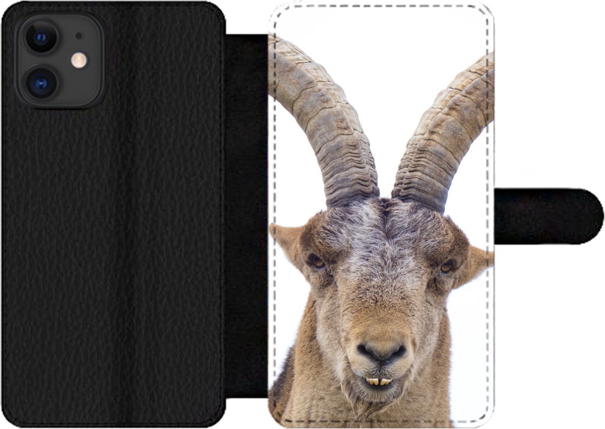 Telefoonhoesje Geschikt voor iPhone 11 telefoonhoesje - Steenbok - Dieren - Hoorn - Met vakjes - Wallet case met magneetsluiting