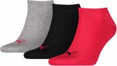 sokken Invisible sneaker katoen zwart/grijs/rood 3 paar mt 43-46
