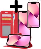 Hoesje Geschikt voor iPhone 13 Pro Hoesje Book Case Hoes Wallet Cover Met Screenprotector - Hoes Geschikt voor iPhone 13 Pro Hoesje Bookcase Hoes - Rood