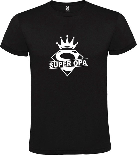 Zwart T shirt met print van "Super Opa " print Wit size M