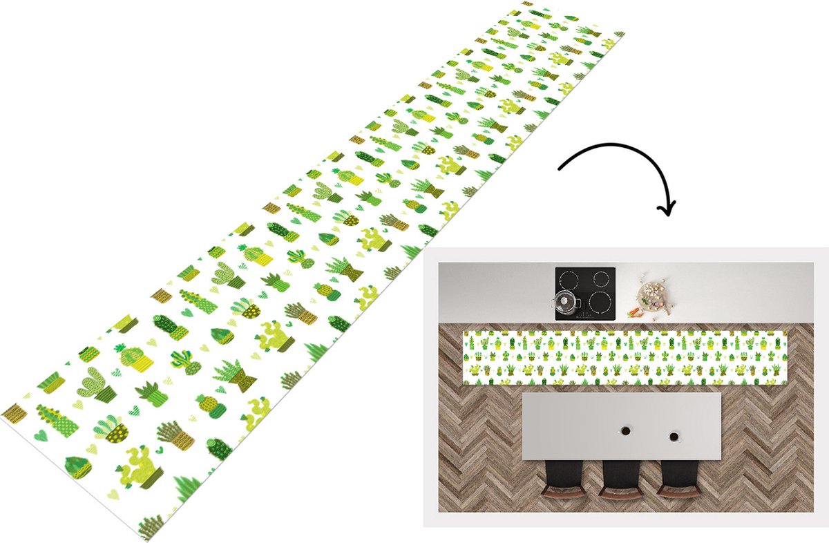 KitchenYeah Keukenloper - Keukenmat - Vetplanten - Patronen - Cactus - 360x60 cm - Keuken vloerkleed Multicolor