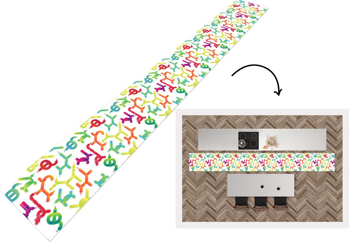KitchenYeah Keukenloper - Keukenmat - Ballon - Patronen - Dieren - 480x60 cm - Keuken vloerkleed Multicolor