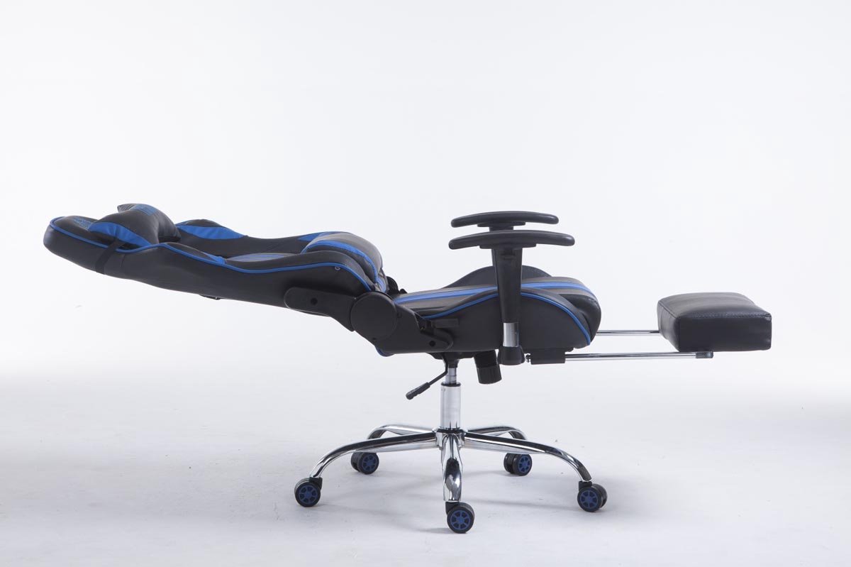 Bol.com CLP Limit xl Bureaustoel - Kunstleer zwart/blauw met voetensteun aanbieding