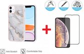 2-In-1 Screenprotector Hoesje Bescherming Set Geschikt Voor Apple iPhone 12 Mini (5.4 Inch) - Full Cover 3D Edge Tempered Glass Screen Protector Met Siliconen Back Bescherm Hoes Ca
