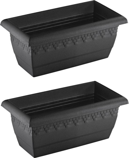 Set de 2x pots de fleurs / pots de fleurs rectangulaires gris anthracite Jardinera 40 x 20 cm plastique - intérieur / extérieur